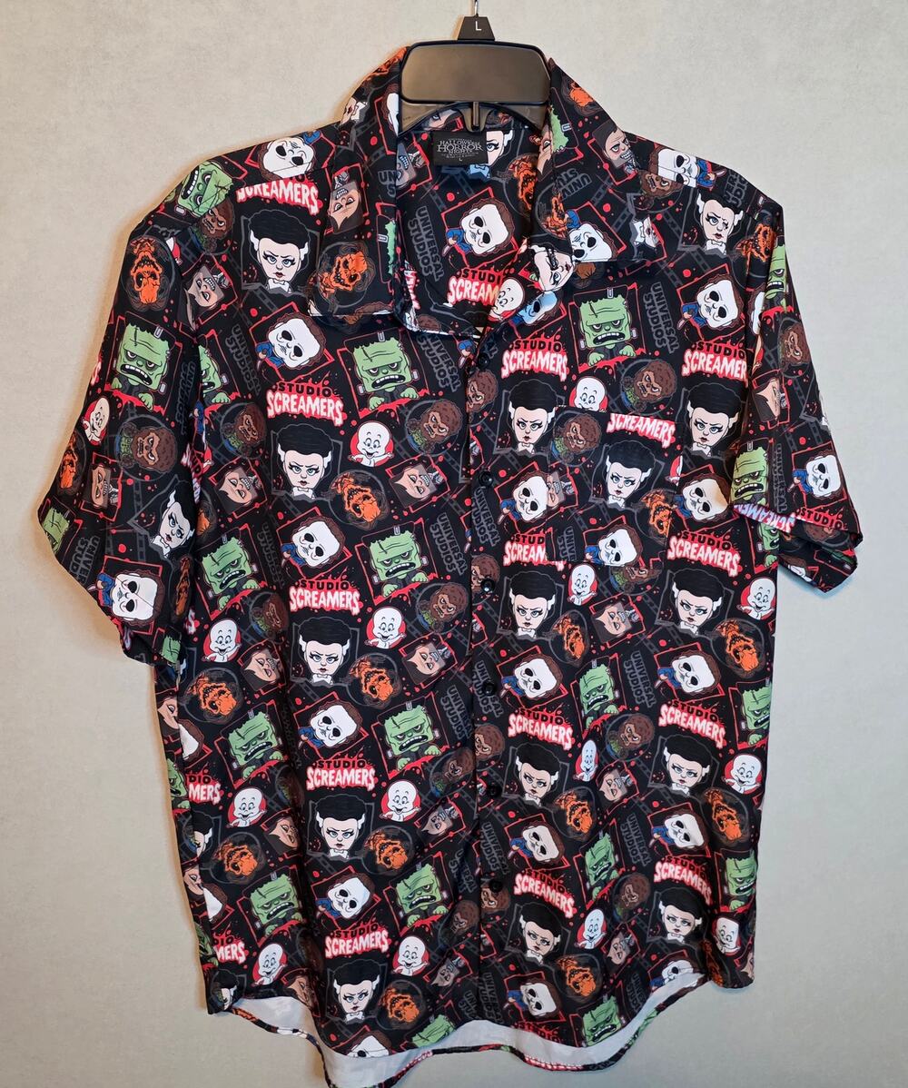 NWT Universal Studios Halloween Horror Nights "Screamers" button-up size L